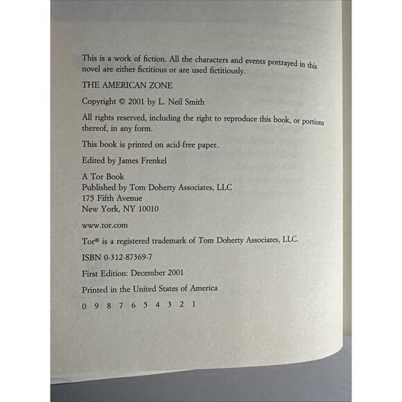 The American Zone by L. Neil Smith hc/dj 1st Edition/1st Printing - Picture 9 of 9